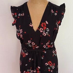 Rebecca Taylor sz 4 Marguerite Floral Mini Dress Ruffle Sleeve V-Neck Silk